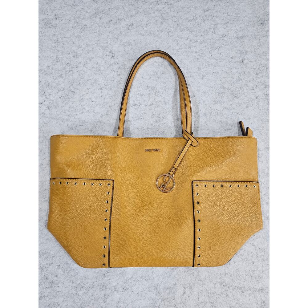 Nine West Yellow Shoulder Bag, 9W logo Charm, Spring Style, Stud Accents, Large - Picture 11 of 12